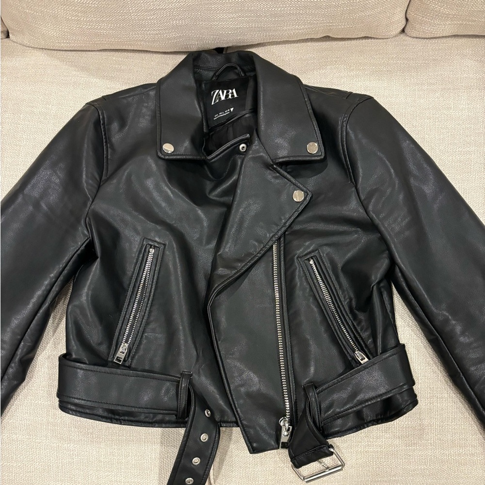 Zara Black Biker Jacket faux leather